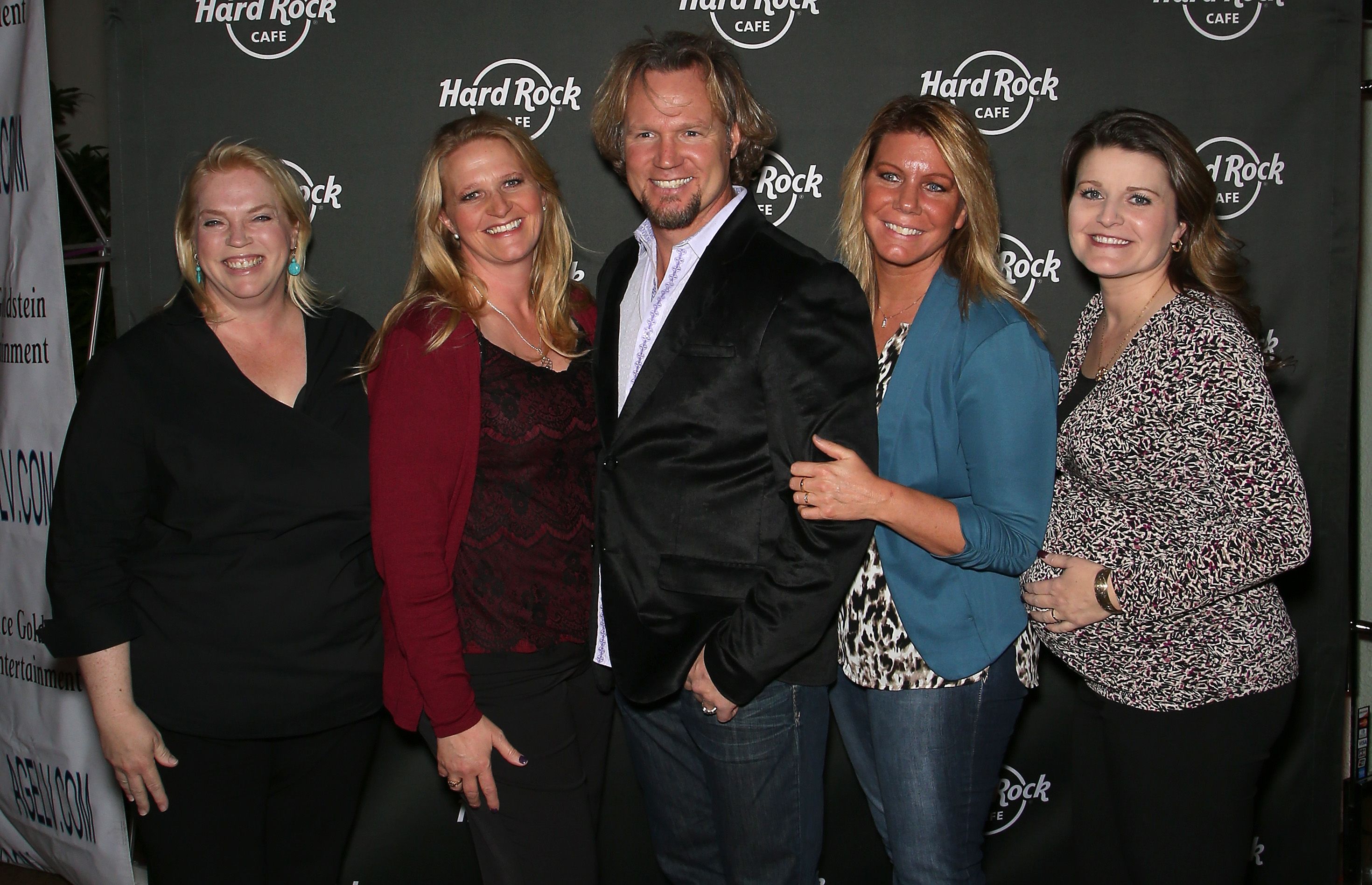 Kody Brown, Janelle Brown, Christine Brown, Meri Brown and Robyn Brown, during the Hard Rock Cafe Las Vegas at Hard Rock Hotel's 25th anniversary celebration on October 10, 2015 in Las Vegas, Nevada. | Source: Getty Images