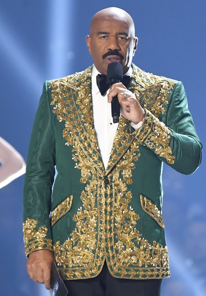 teve Harvey speaks onstage during 2019 Miss Universe Pageant at Tyler Perry Studios | Photo: Getty Images