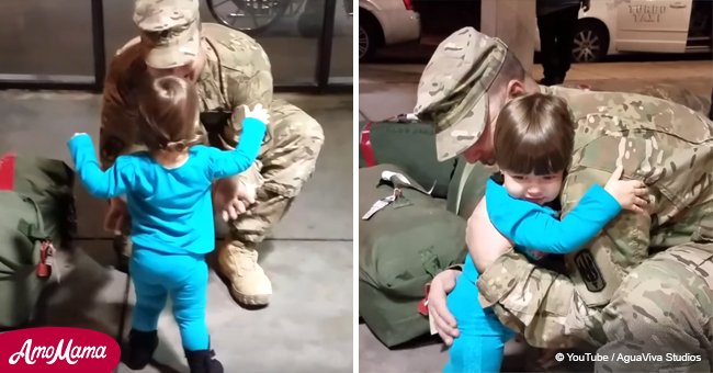 Little girl toddles into soldier father's arms at airport after long deployment (video)