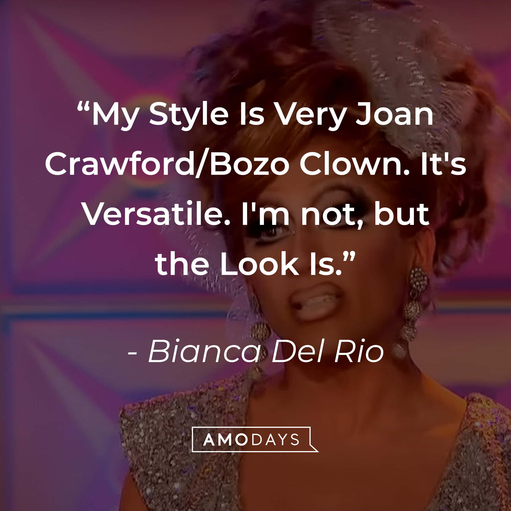 Bianca Del Rio's quote: “My Style Is Very Joan Crawford/Bozo Clown. It's Versatile. I'm not, but the Look Is.” | Source: youtube.com/rupaulsdragrace