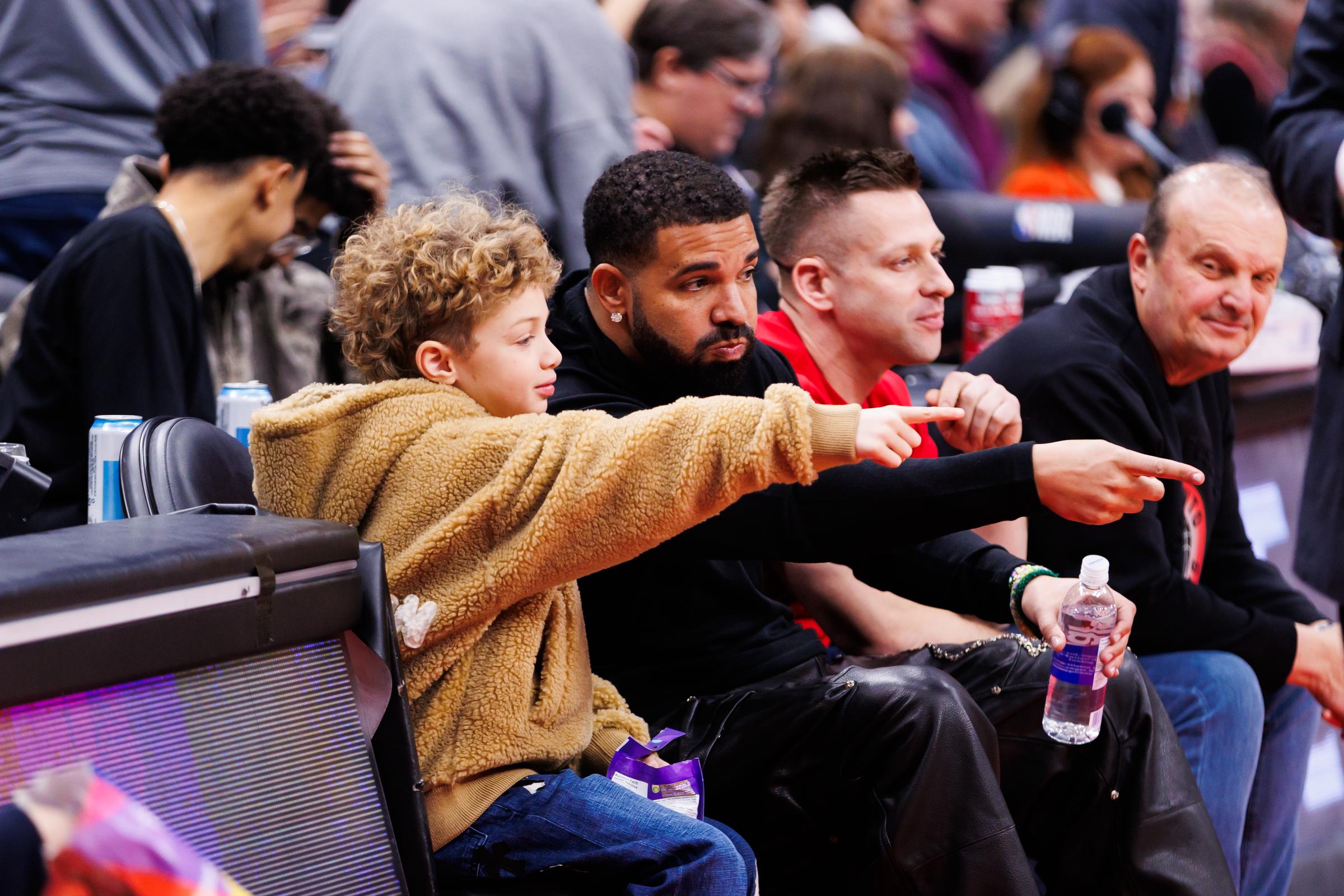 Adonis and Drake during the NBA game between the Toronto Raptors and the Golden State Warriors on January 13, 2025 | Source: Getty Images