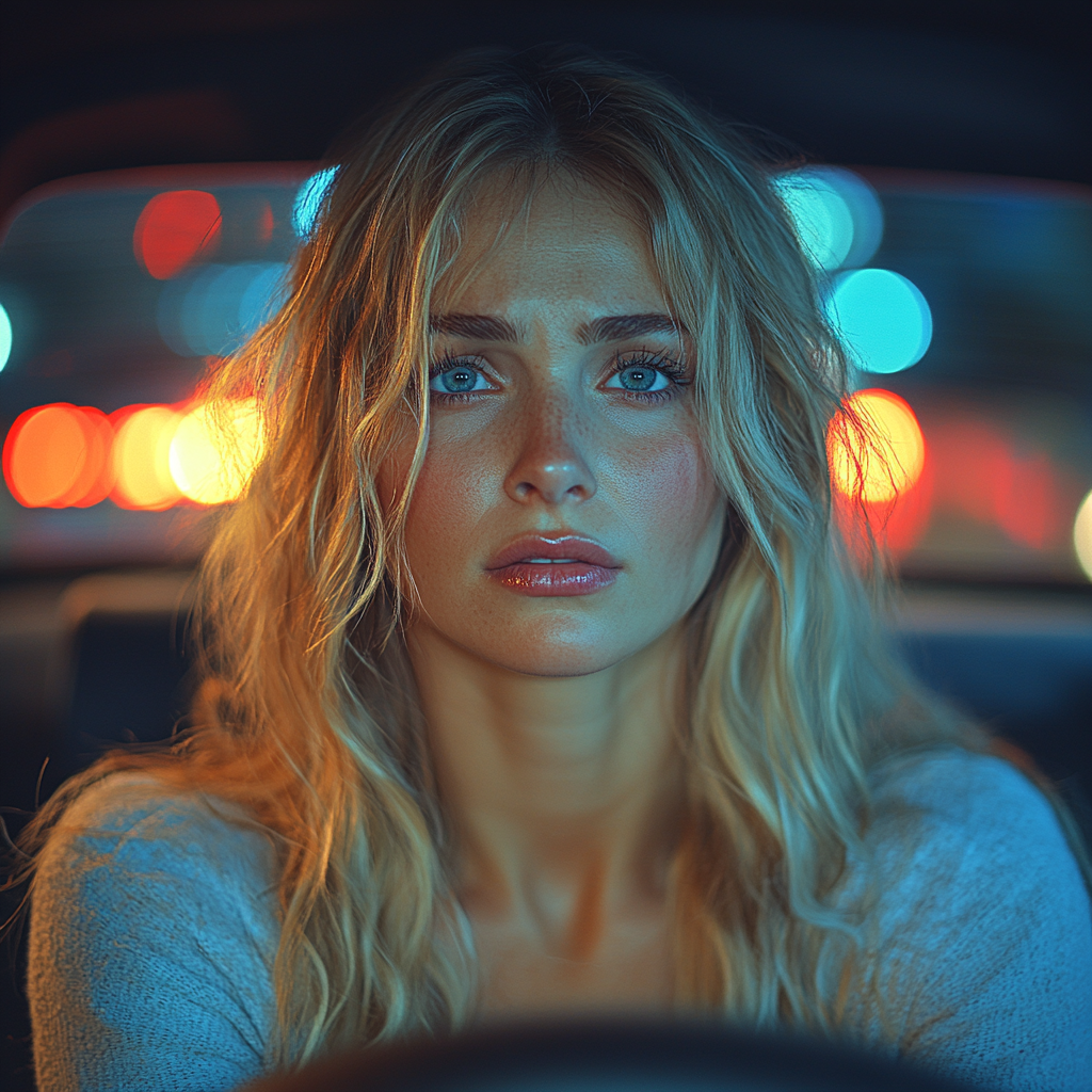 A woman driving at night | Source: Midjourney