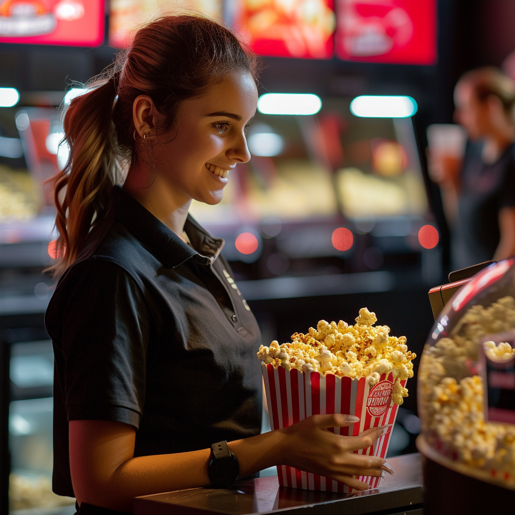 A person holding a bucket of popcorn | Source: Midjourney