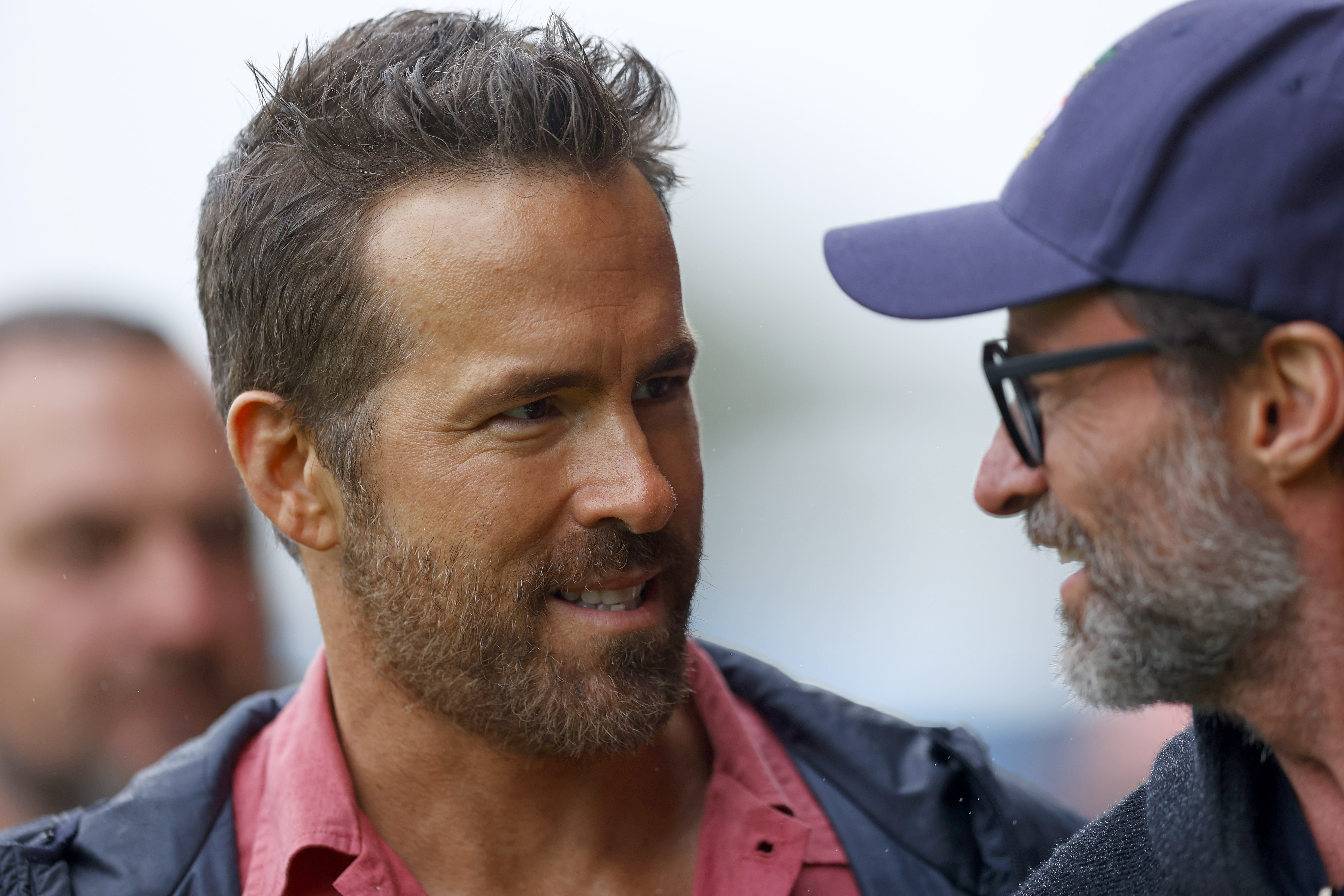 Ryan Reynolds and Hugh Jackman at the Sky Bet League Two match between Wrexham and Milton Keynes Dons in Wrexham, Wales on August 5, 2023 | Source: Getty Images