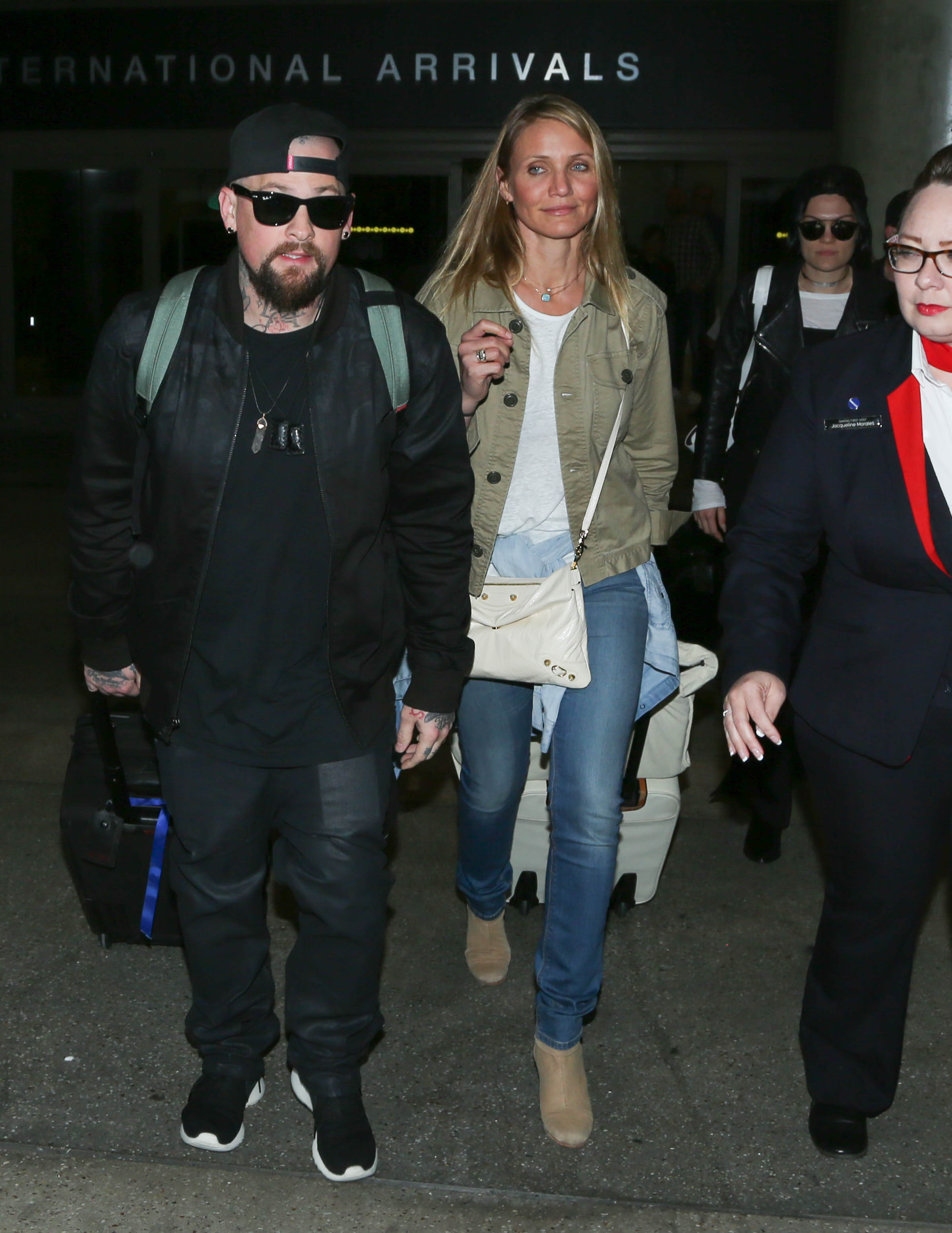 Cameron Diaz, Benji Madden, and Jessie J at LAX. on August 31, 2015 | Source: Getty Images