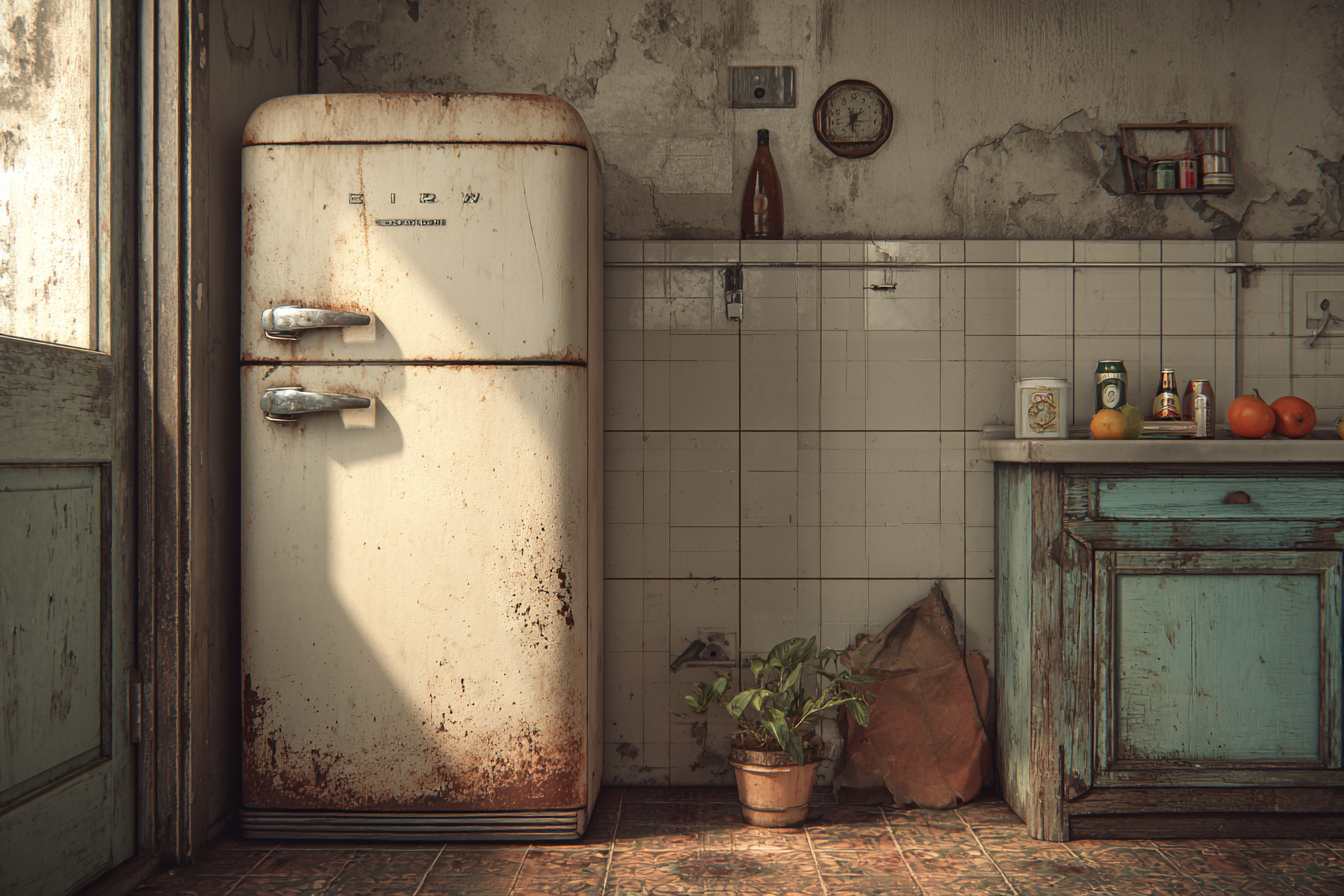 An old fridge in a kitchen | Source: Midjourney
