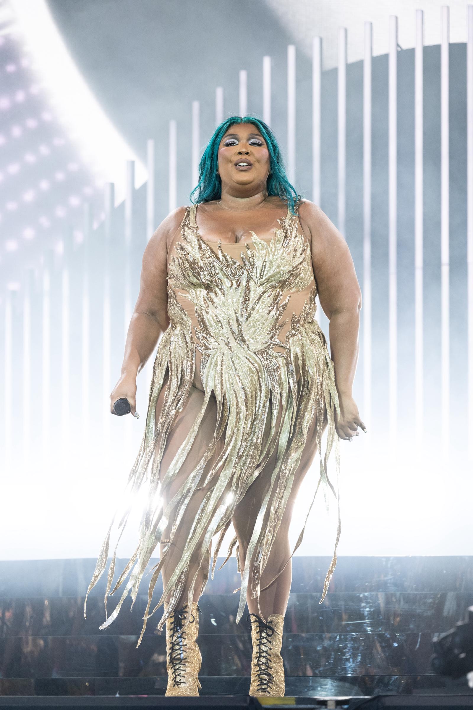 Lizzo performing at the Glastonbury Festival in Glastonbury, England on June 24, 2023. | Source: Getty Images