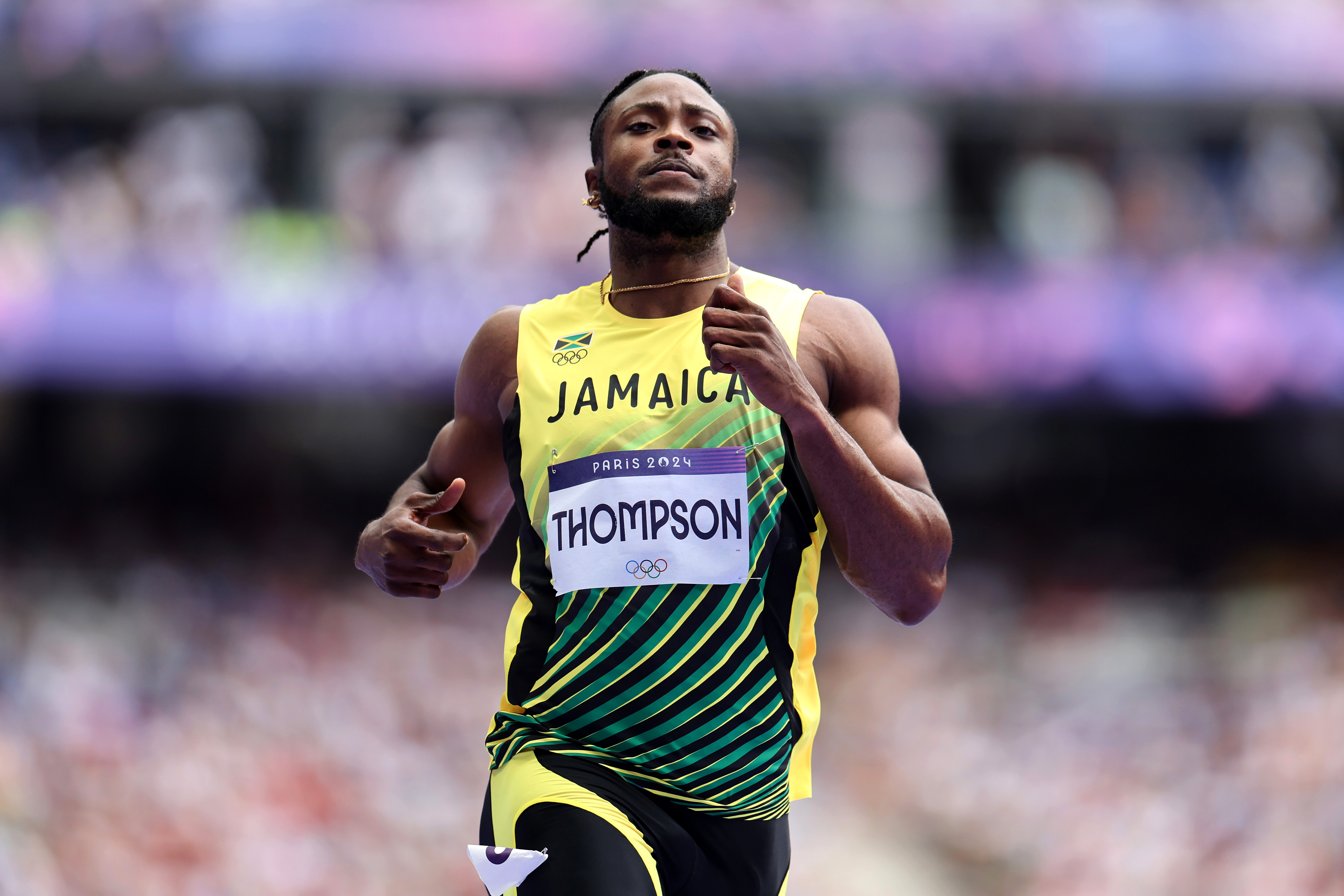 Kishane Thompson competes during the Men's 100m Round 1 at the Olympic Games Paris 2024 in Paris, France, on August 3, 2024. | Source: Getty Images