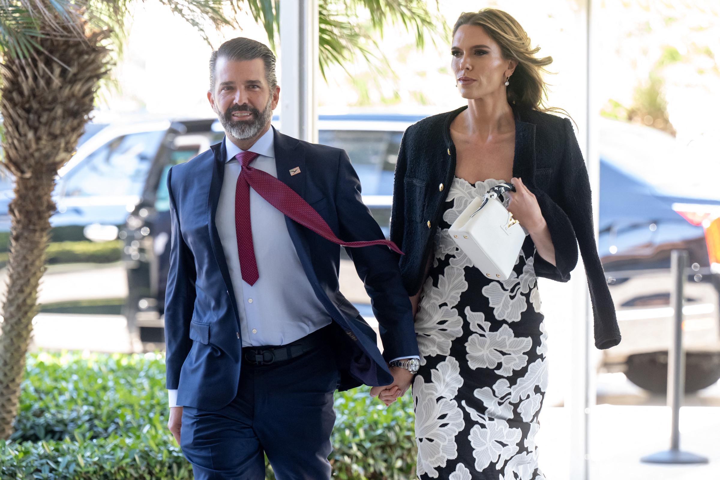 Donald Trump Jr. and Bettina Anderson at the wedding of Dan Scavino, White House Deputy Chief of Staff, and Erin Elmore, the Department of State Director of Art in Embassies in Palm Beach, Florida on February 1, 2026. | Source: Getty Images