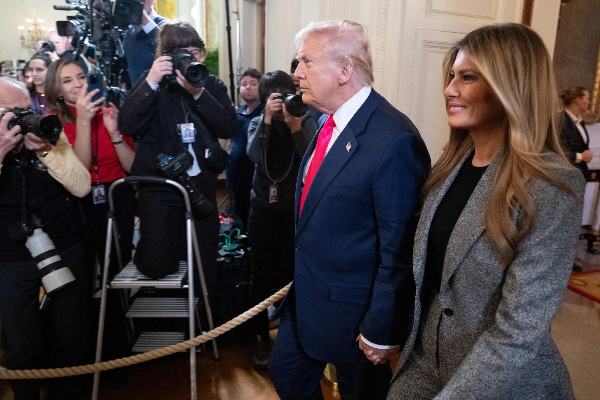 Donald Trump and Melania Trump arrive to sign an executive order on foster children and families on November 13, 2025 | Source: Getty Images