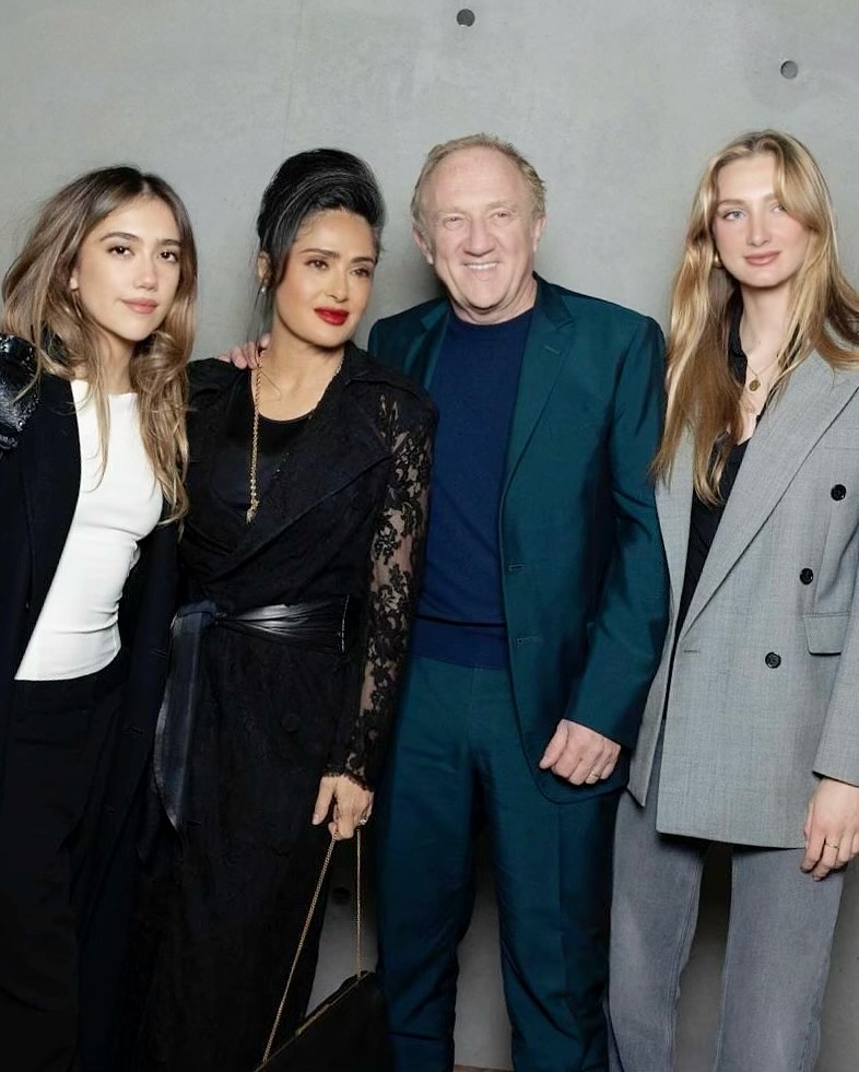 Salma Hayek, her husband, François-Henri Pinault, and their daughters, Mathilde and Valentina, on her social media post, dated March 5, 2025 | Source: Instagram/salmahayek