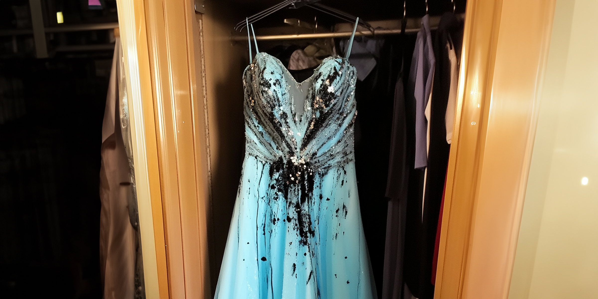 A blue dress covered in black paint | Source: Amomama