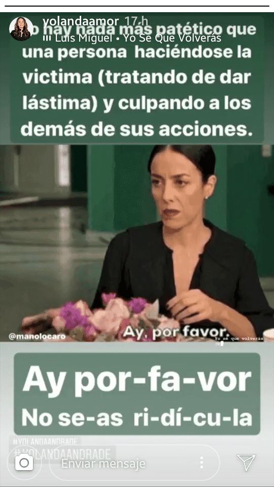 Historia de Instagram de Andrade. |Imagen: Yolandaamor Historia de Instagram de Andrade. |Imagen: Yolandaamor