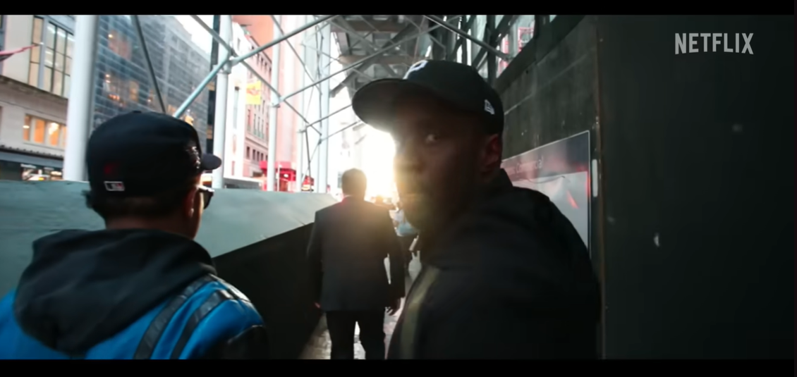 Sean "Diddy" Combs is seen walking in Manhattan in a scene from "The Reckoning," captured days before his arrest, as posted December 1, 2025 | Source: YouTube/Netflix