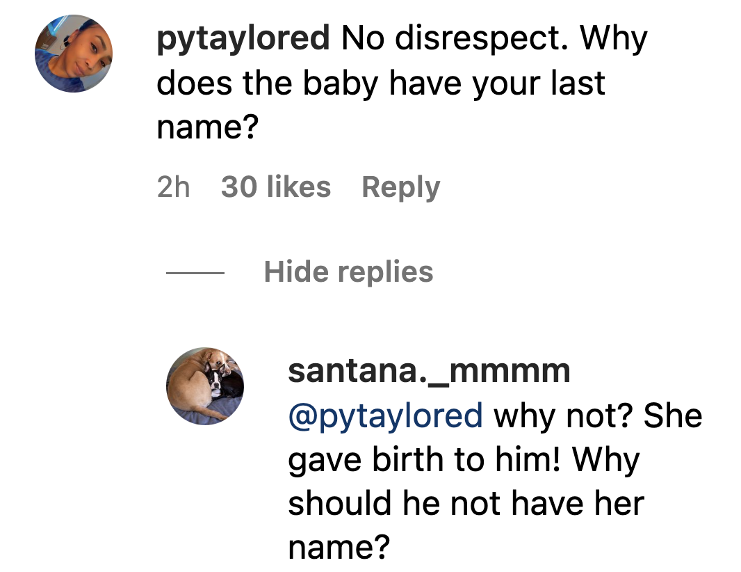 A comment on Meghan Trainor’s Instagram post introducing her new baby. | Source: instagram.com/meghantrainor/