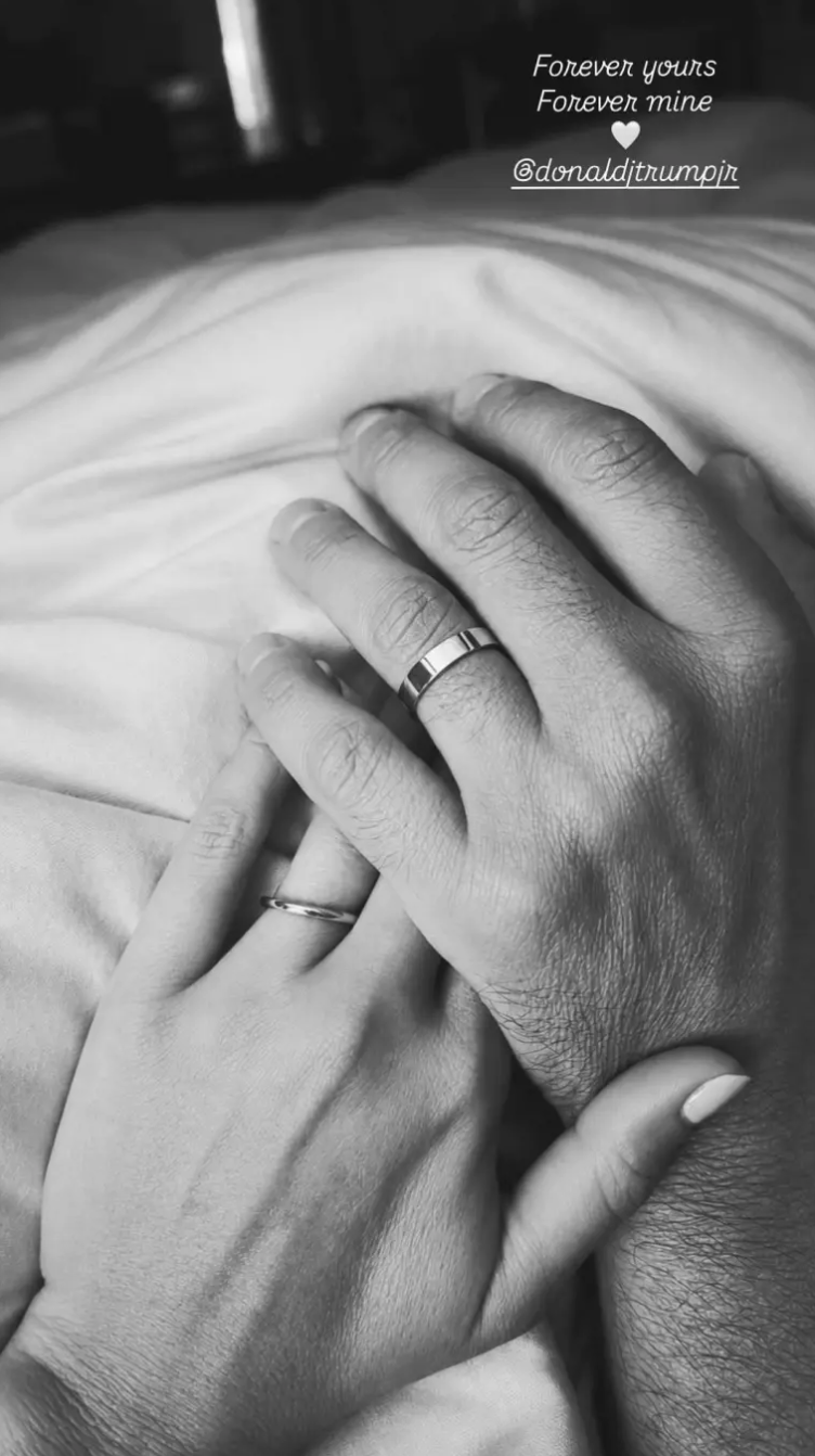 Bettina Anderson shared a black-and-white photo of the couple's wedding rings on her Instagram Story after marrying Donald Trump Jr. | Source: Instagram/bettina_anderson