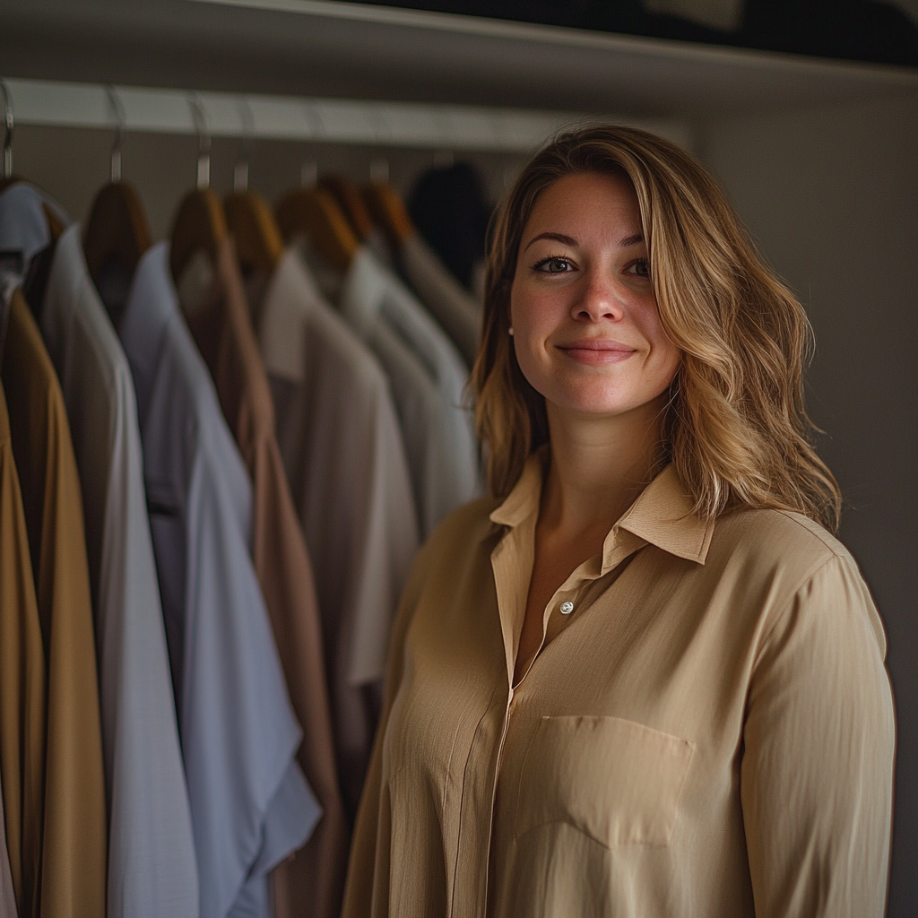 A woman standing in front of her closet | Source: Midjourney