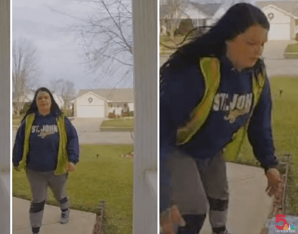 Alyssa George being caught on camera stealing a package from a front porch | Photo: KSDK News