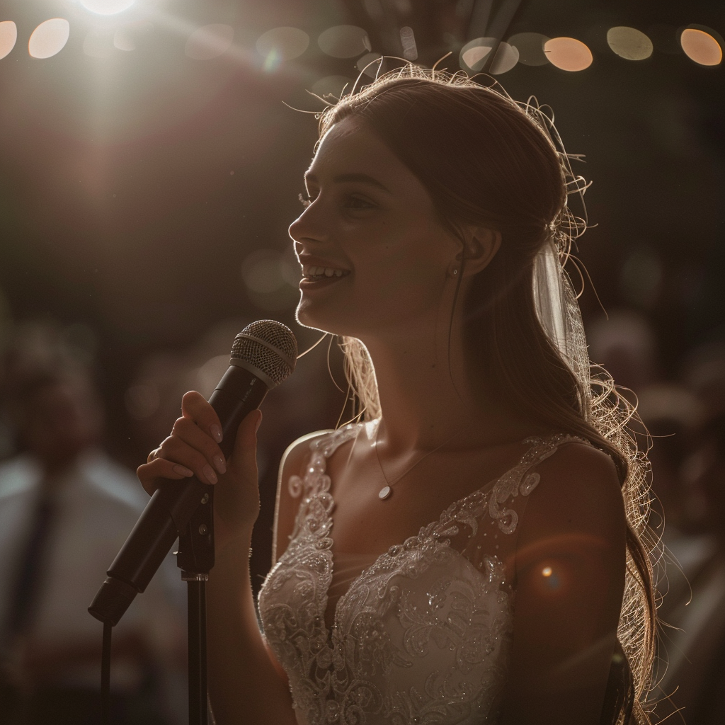 A bride holding a mic | Source: Midjourney
