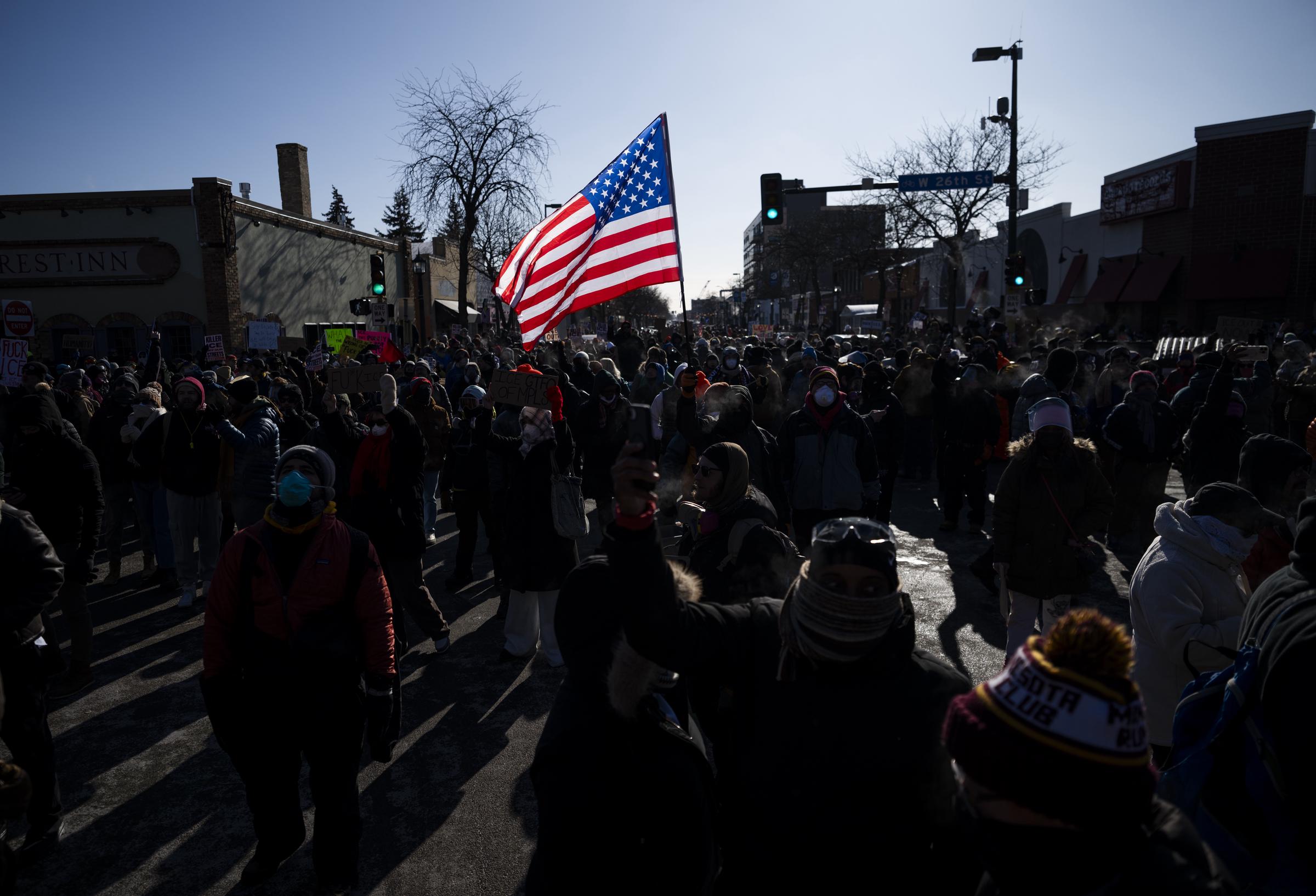 Protestors gathered at 26th Street and Nicollet Avenue after the fatal shooting by federal agents in Minneapolis, Minnesota on January 24, 2026. | Source: Getty Images