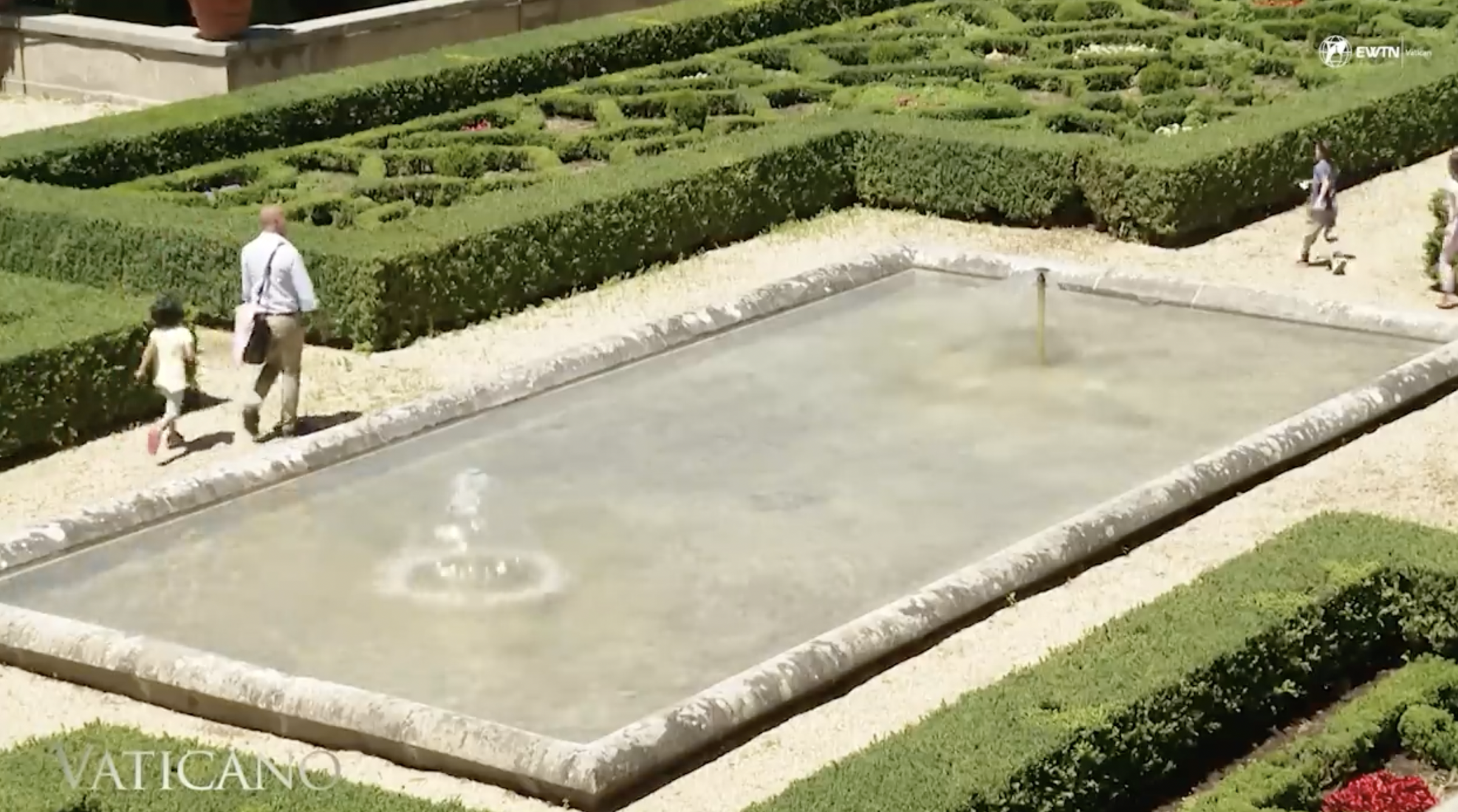 People pictured on the grounds of Gardens of Villa Barberini in Castel Gandolfo, dated July 2025 | Source: YouTube/EWTN