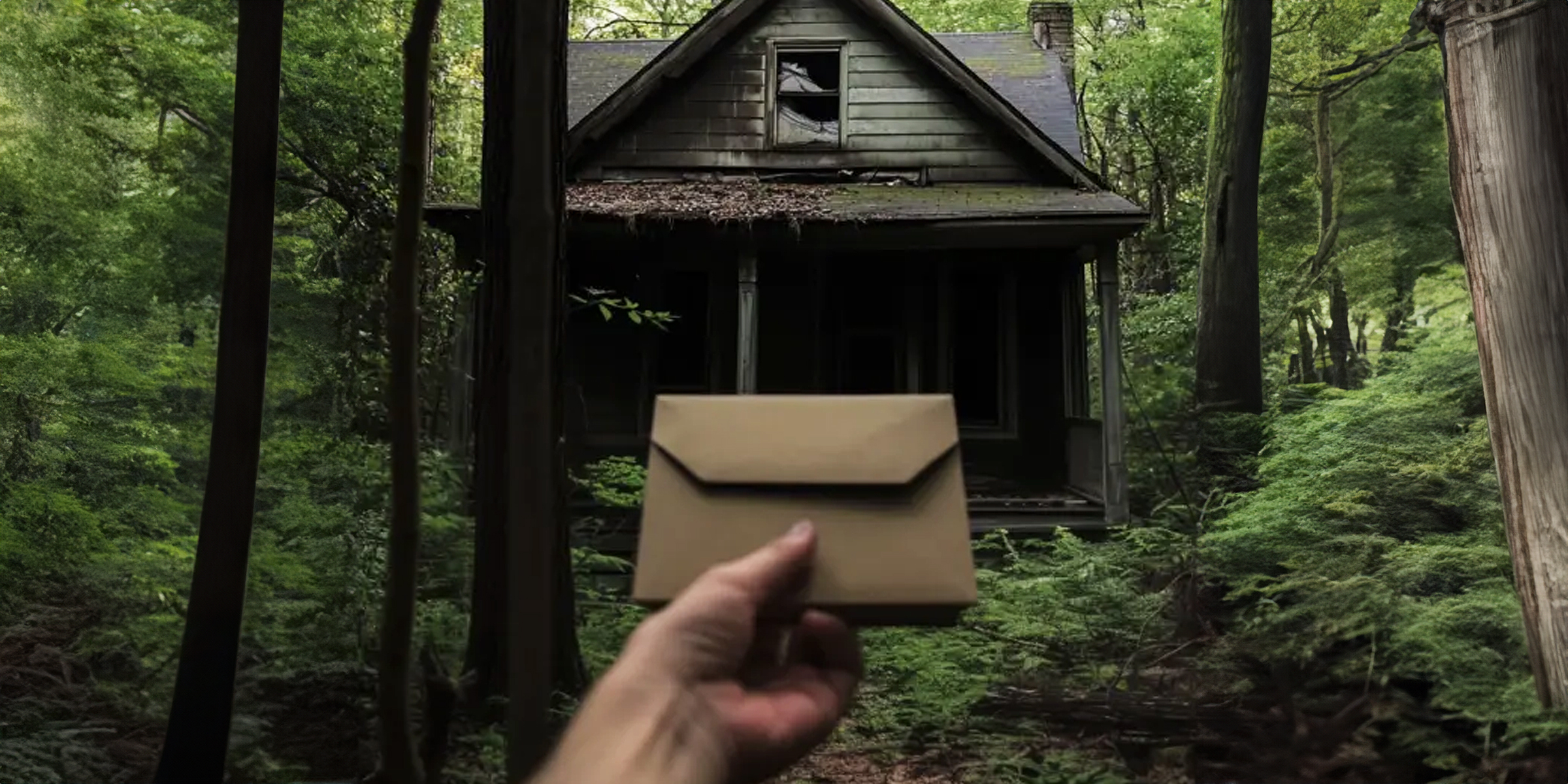 A woman holding a letter outside an old cabin | Source: Amomama