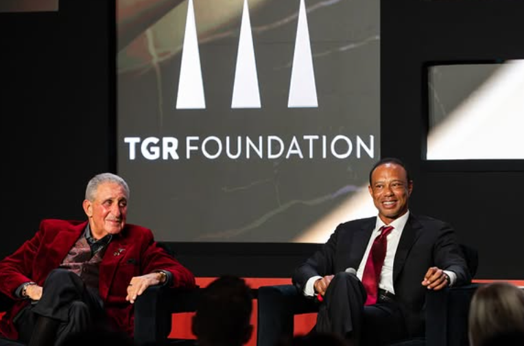 Arthur Blank and Tiger Woods as seen in a photo posted on January 15, 2026 | Source: Instagram/tgrfound