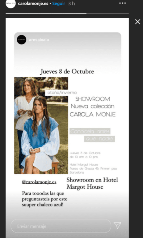 Captura del poster promocional del evento de lanzamiento de la colección otoño invierno de Carola Monje. | Foto: Instagram/carolamonje.es