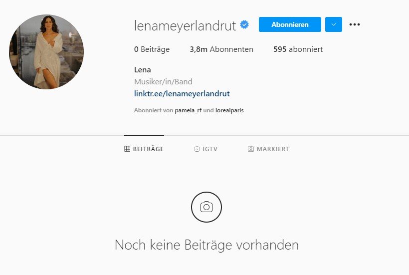 Lena Meyer-Landrut hat alle ihre Instagram-Beiträge aus ihrem Account gelöscht. I Quelle: instagram.com/lenameyerlandrut