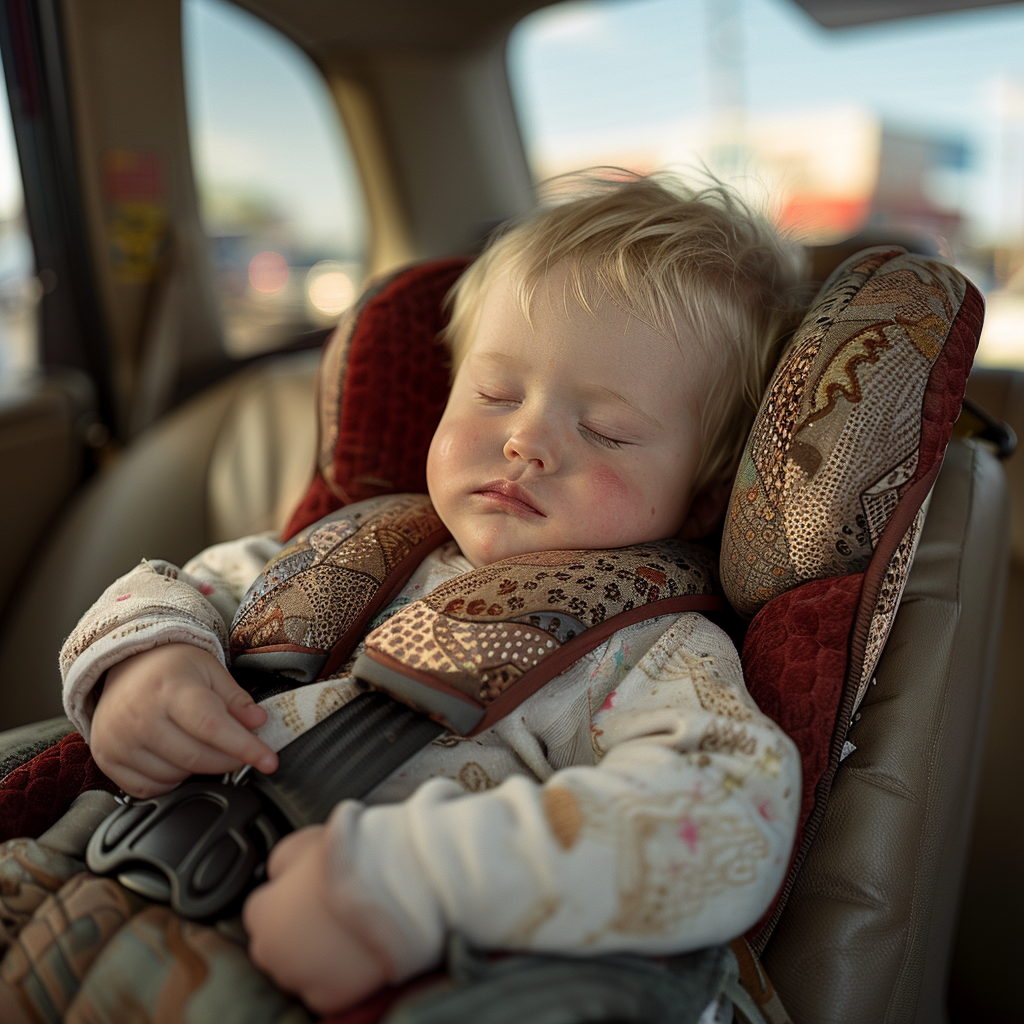 A baby boy sleeping in his car seat | Source: Midjourney