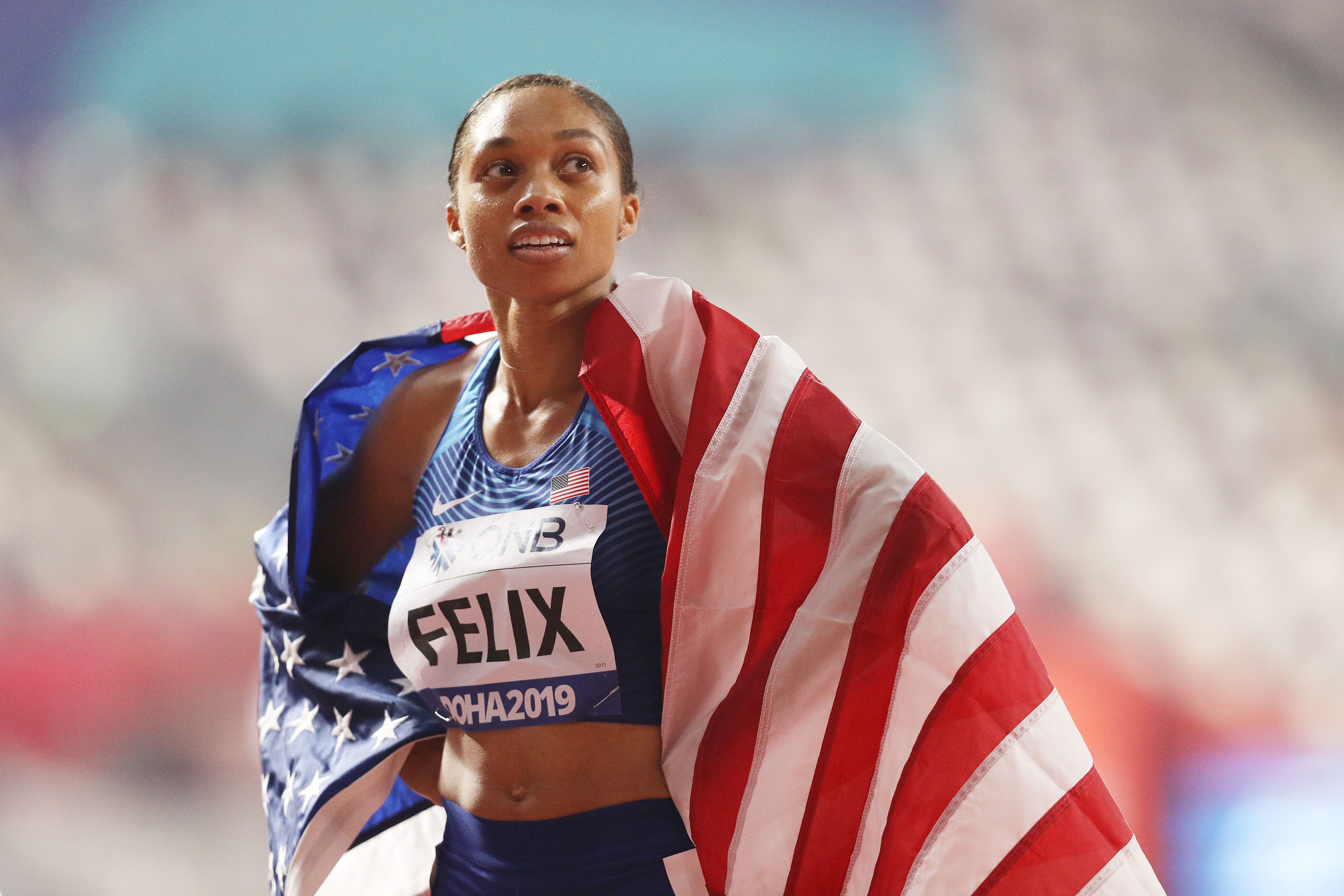 Allyson Felix of the United States at the 17th IAAF World Athletics Championships in Doha on September 29, 2019  | Photo: Getty Images