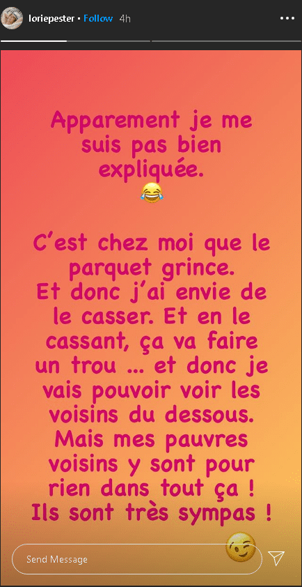 Storie de Lorie Pester. | Photo : Instagram/loriepester