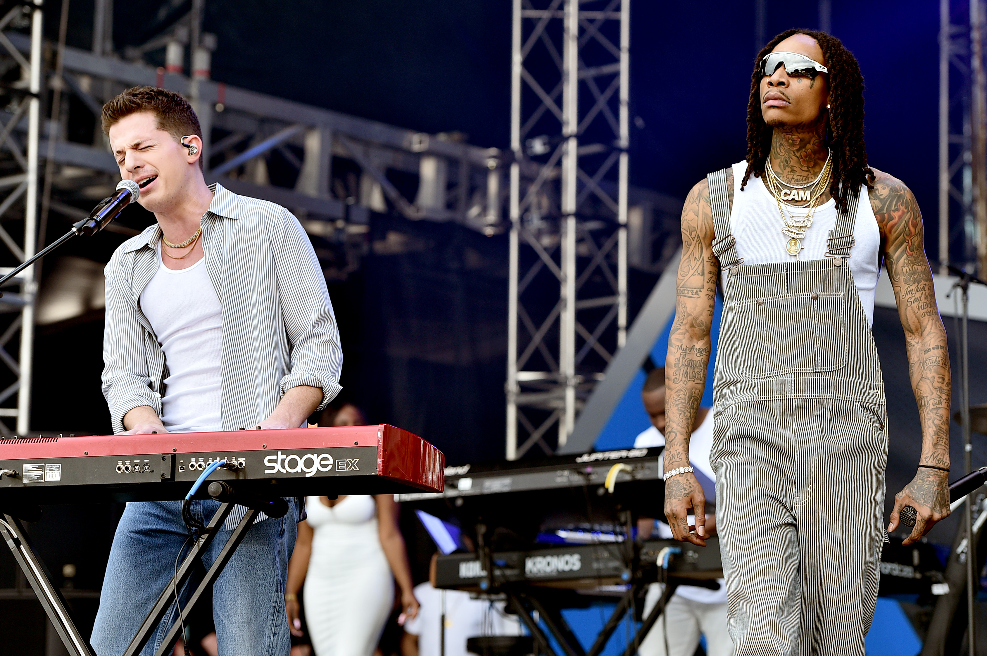 Charlie Puth and Wiz Khalifa onstage during "Universal Pictures Presents The Road To F9 Concert and Trailer Drop" on January 31, 2020, in Miami, Florida. | Source: Getty Images
