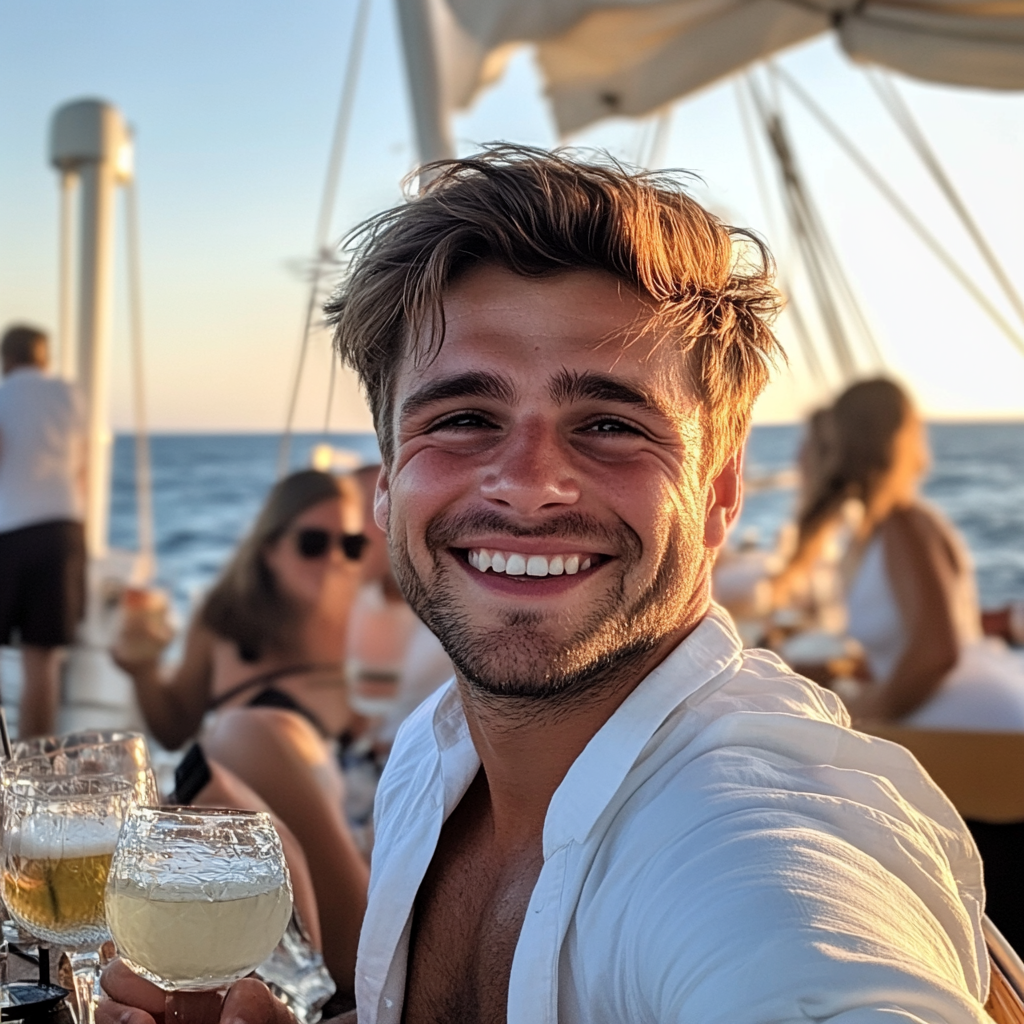 A young man partying on a boat | Source: Midjourney