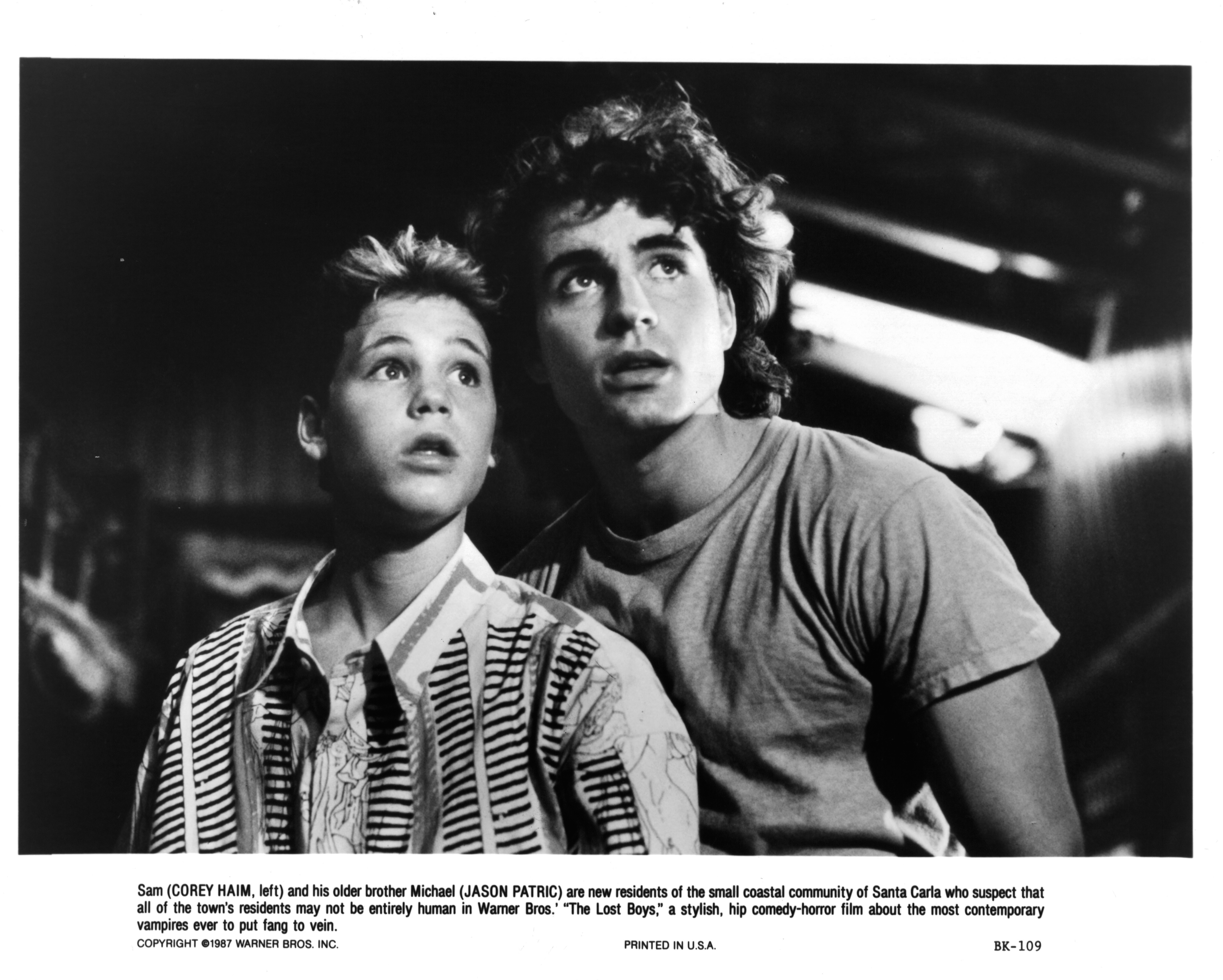 Corey Haim and Jason Patric are pictured in a scene from the film, 'The Lost Boys', in 1987 | Source: Getty Images