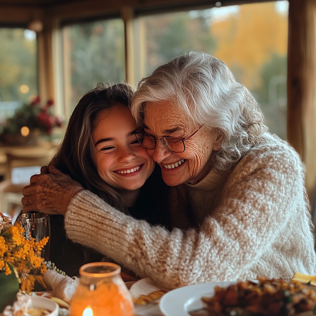 An elderly woman hugging her granddaughter | Source: Midjourney