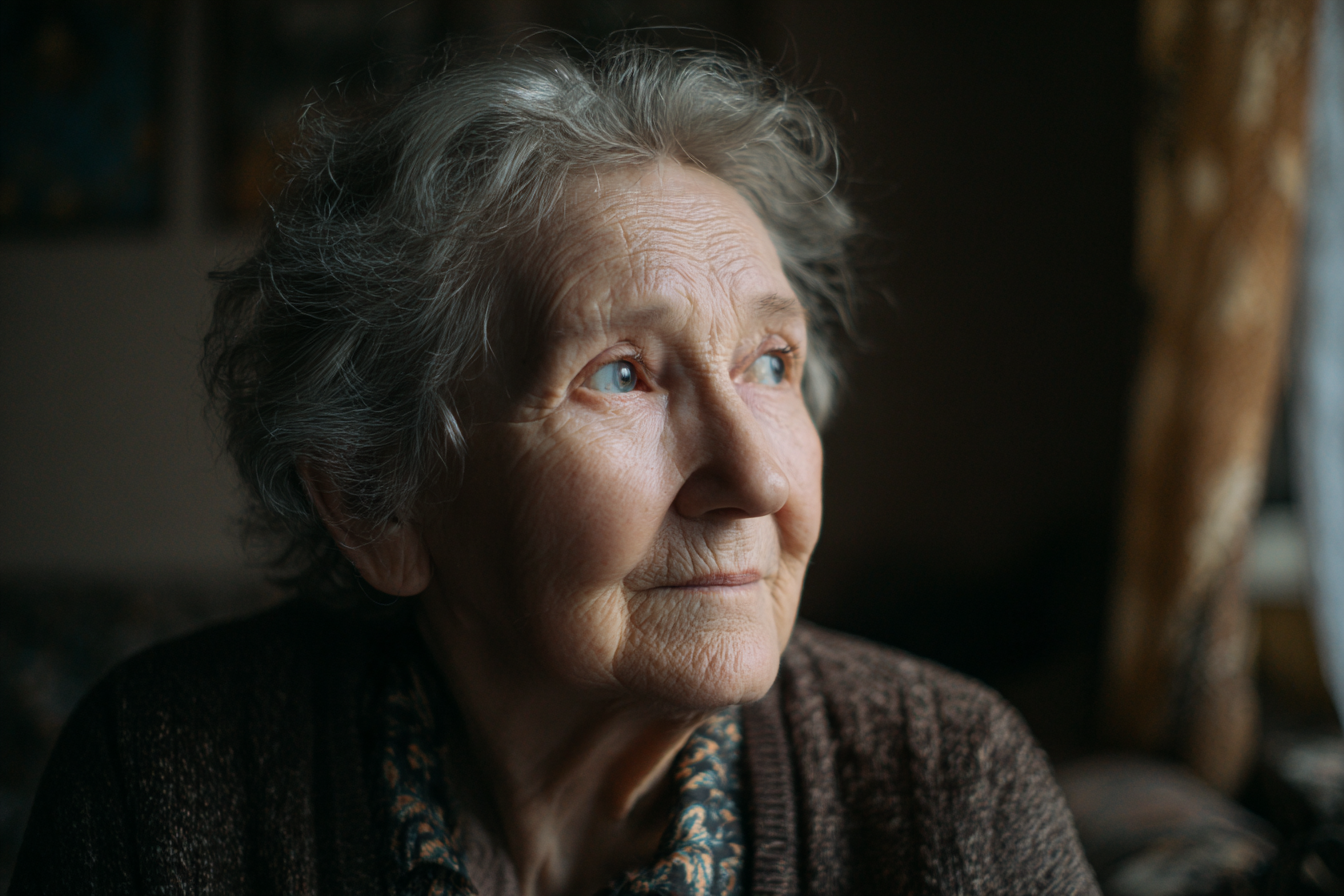An older woman sitting near a window | Source: Midjourney