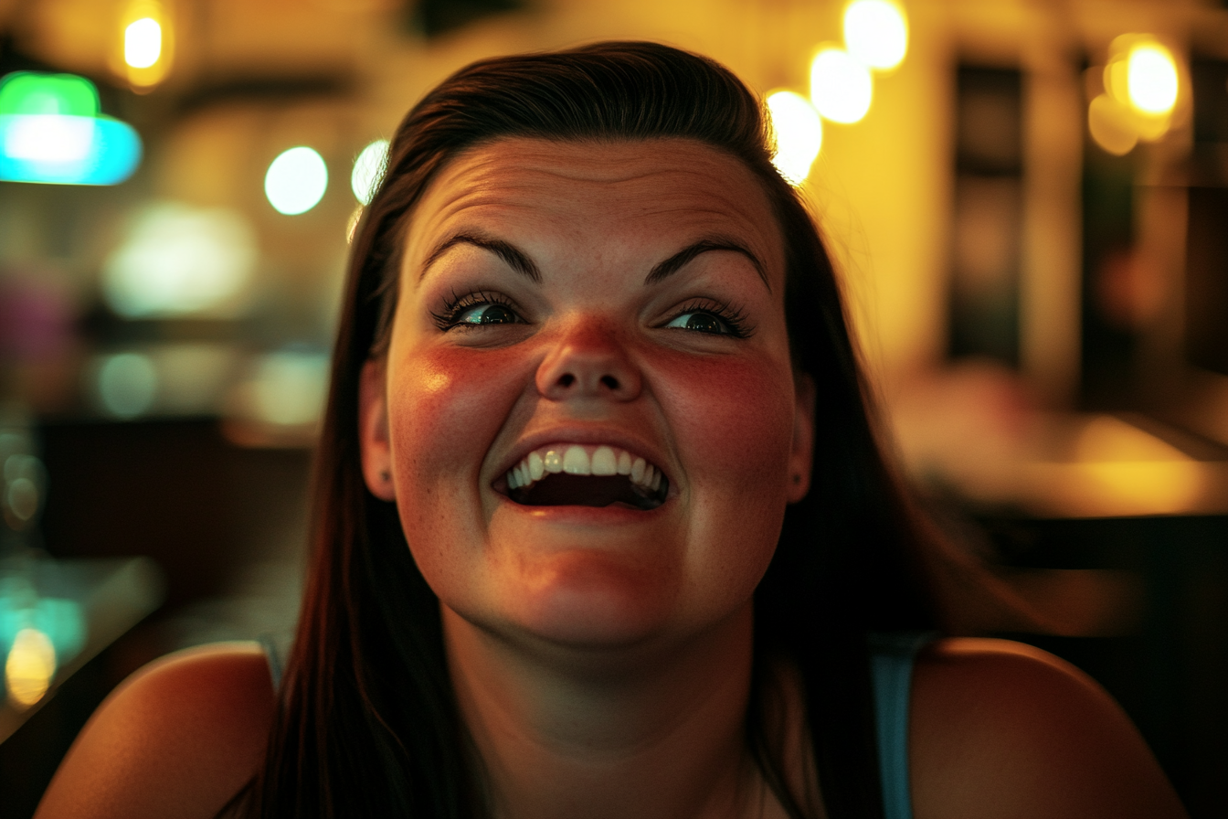 A woman laughing in a restaurant | Source: Midjourney