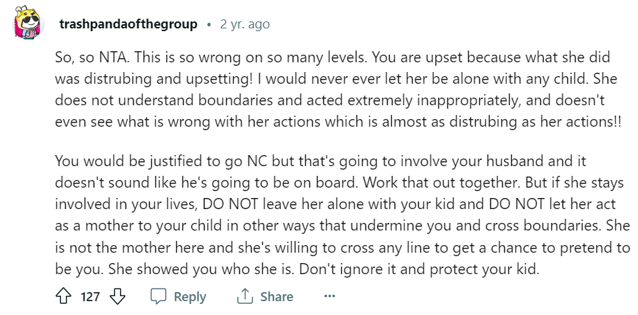 A screenshot of a comment about the breastfeeding ordeal, dated 2021. | Source: Reddit.com/u/milbfthrowaway