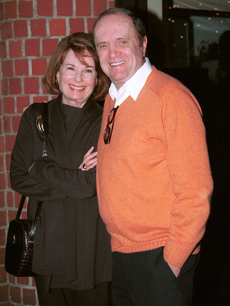 Bob Newhart poses with his wife Ginny outside Mr. Chows restaurant March 26, 2002 | Source: Getty Images
