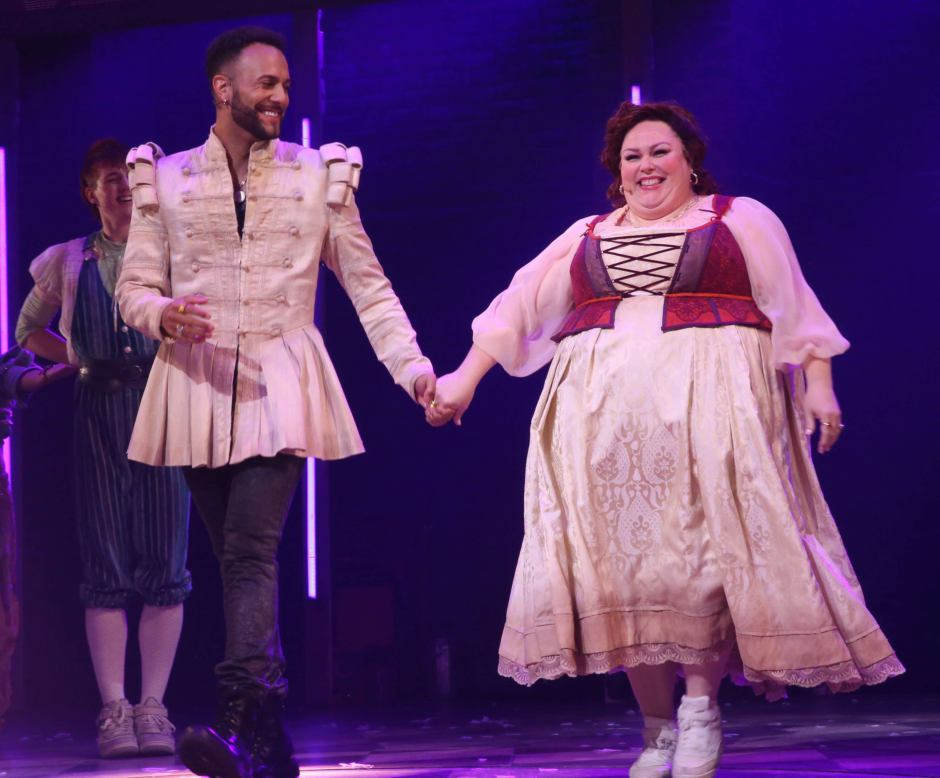 Reese Britts and Chrissy Metz during a celebration for the hit musical comedy "& Juliet" as it welcomes Metz to the cast and marks 1500 performances on Broadway at The Stephen Sondheim Theatre on June 23, 2026 in New York City. | Source: Getty Images