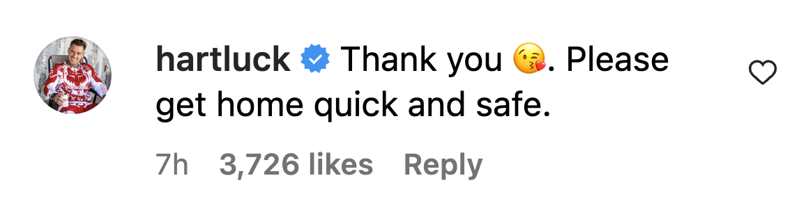 Screenshot of Carey Hart's comment on Pink's Instagram post. | Source: Instagram/Pink