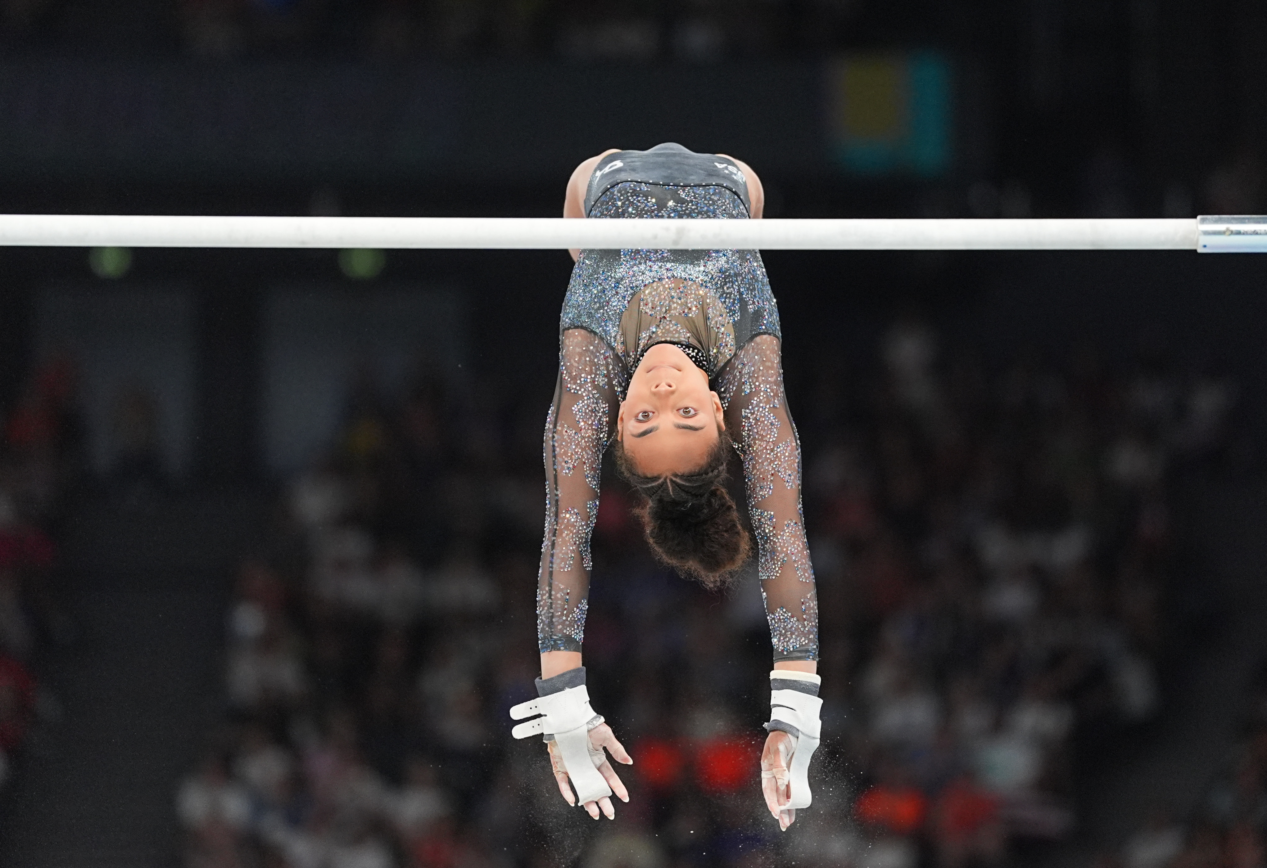 Hezly Rivera of the US competes during the Women's Artistic Gymnastics uneven bars at the Paris Olympic Games on July 28, 2024, in Paris, France | Source: Getty Images