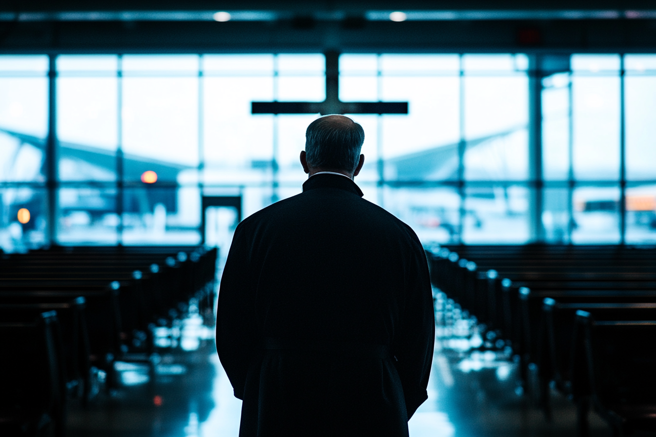 A priest at an airport | Source: Midjourney