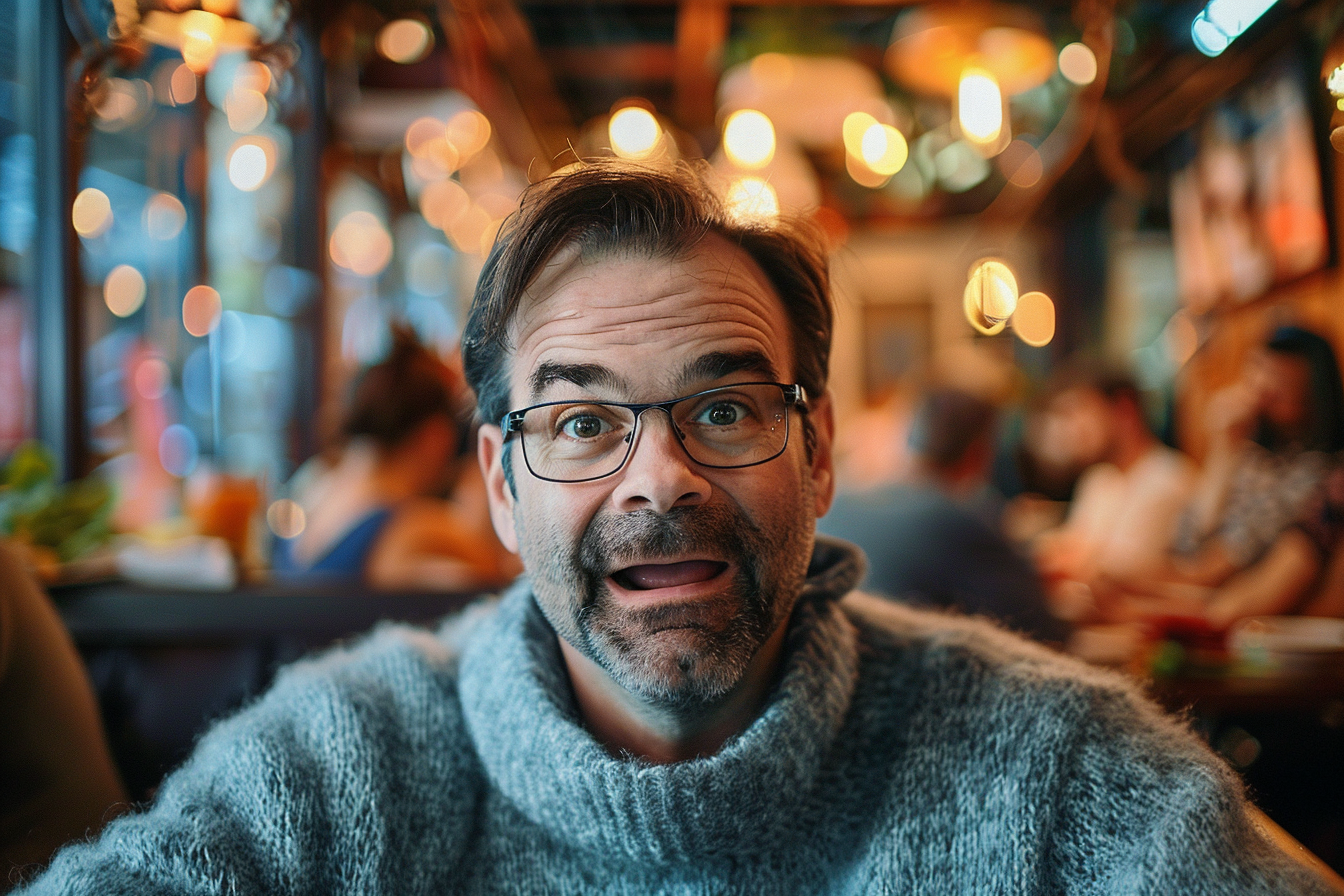 A man confused and surprised at a restaurant | Source: Midjourney