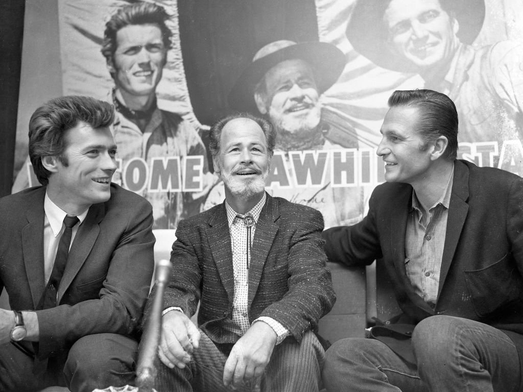 Actors Clint Eastwood, Paul Brinegar and Eric Fleming attend the Rawhide press conference on February 22, 1962 | Source: Getty Images