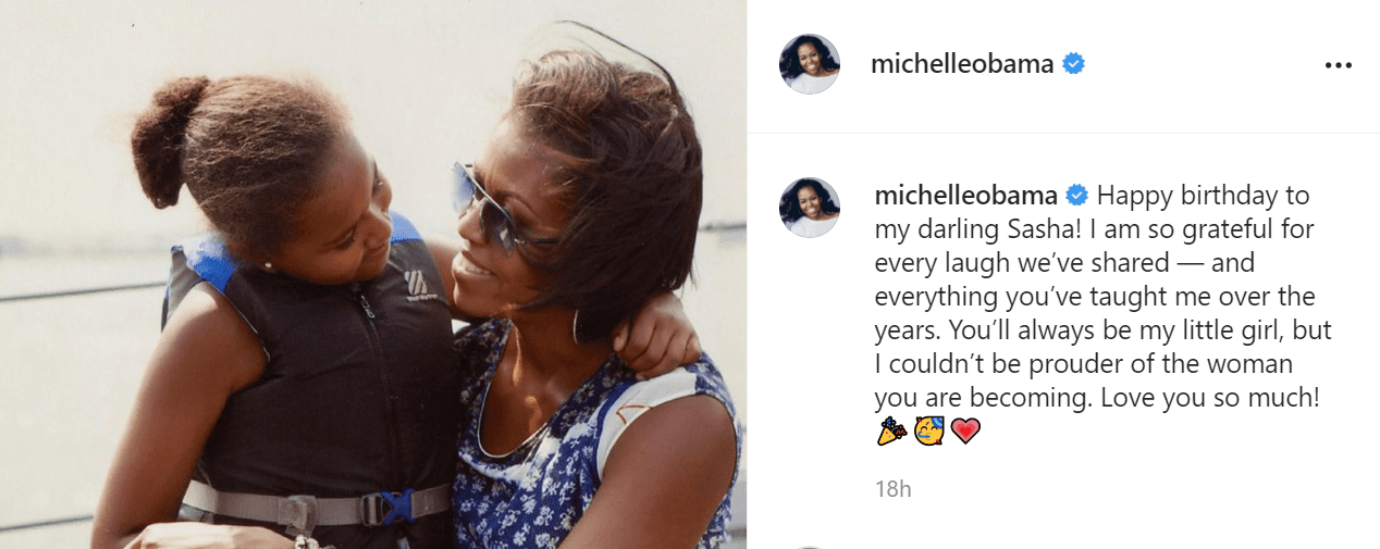 Michelle and Sasha Obama bond on a boating trip in a throwback image meant to celebrate her 20th birthday on June 10, 2021 | Photo: Instagram/michelleobama
