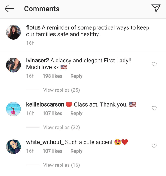 Fans' comment from Melania Trump's Instagram post. | Photo: instagram.com/flotus