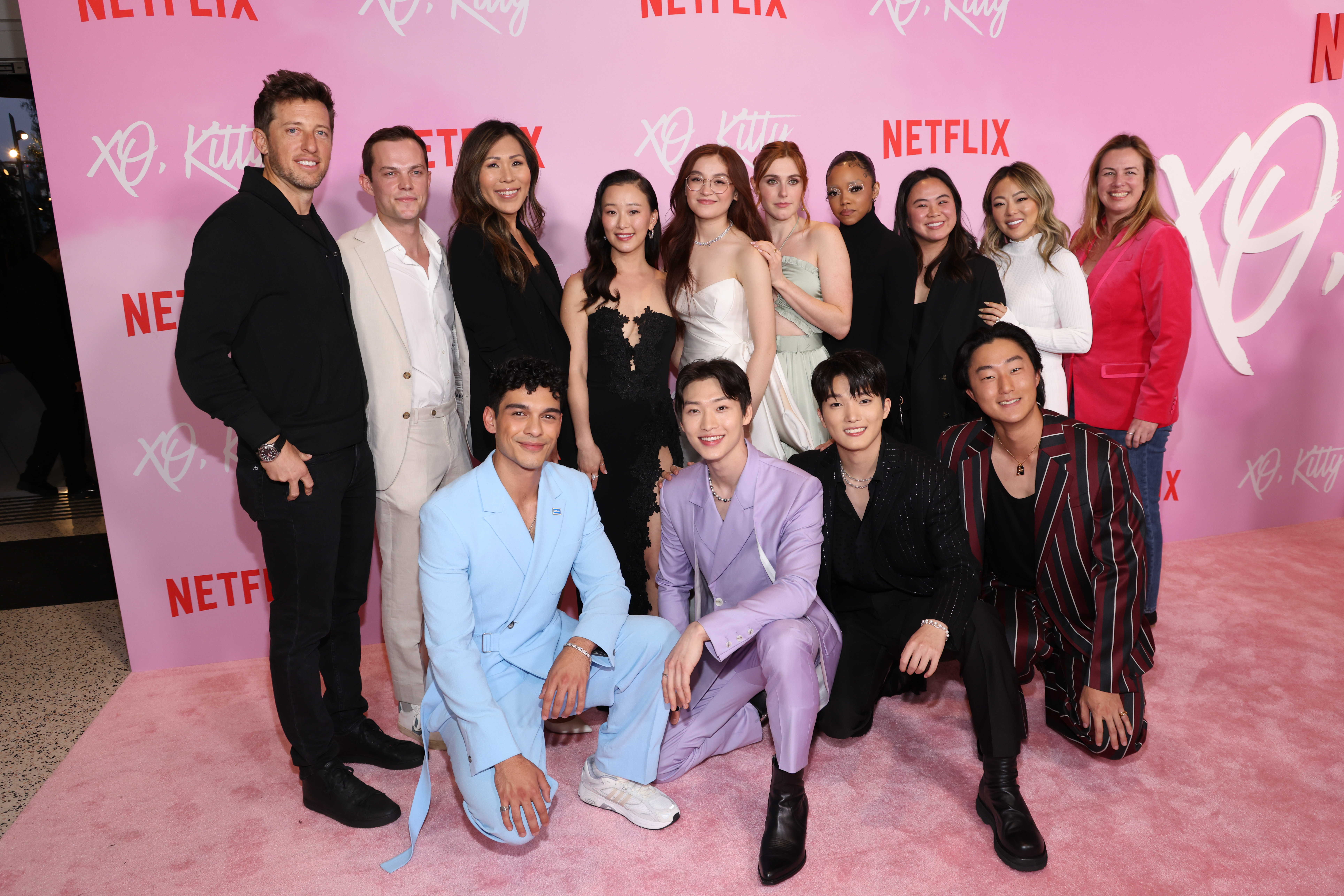 Matt Kaplan, James Flannery, Jinny Howe, Anthony Keyvan, Gia Kim, Sang Heon Lee, Anna Cathcart, Jocelyn Shelfo, Minyeong Choi, Regan Aliyah, Peter Thurnwald, Irene Lee, and at the premiere of "XO, Kitty" on May 11, 2023, in Los Angeles, California. | Source: Getty Images