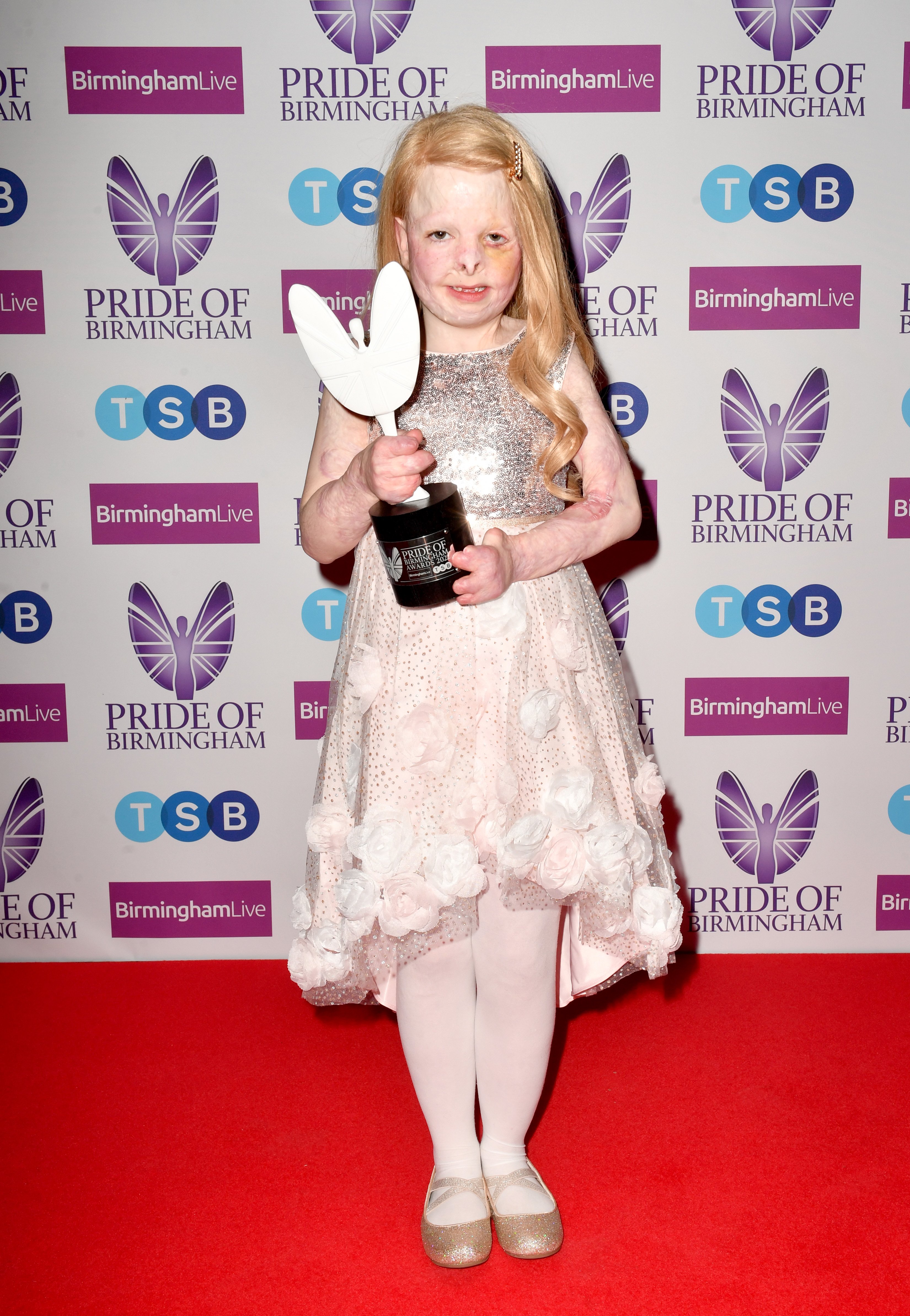 Elizabeth Soffe, winner of the Child of Courage Award, in the winners room during the Pride of Birmingham Awards 2022 at University of Birmingham on March 07, 2022 in Birmingham, England. | Source: Getty Images